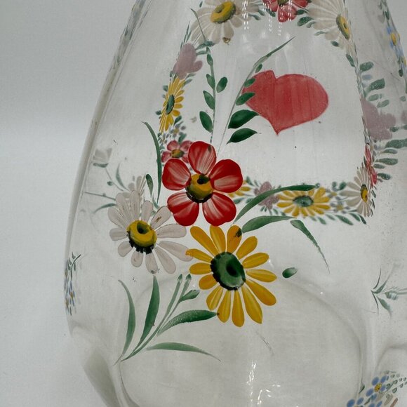 Hand-painted wine bottle, decanter, one liter, red border Stopper vintage chic b - Picture 9 of 13
